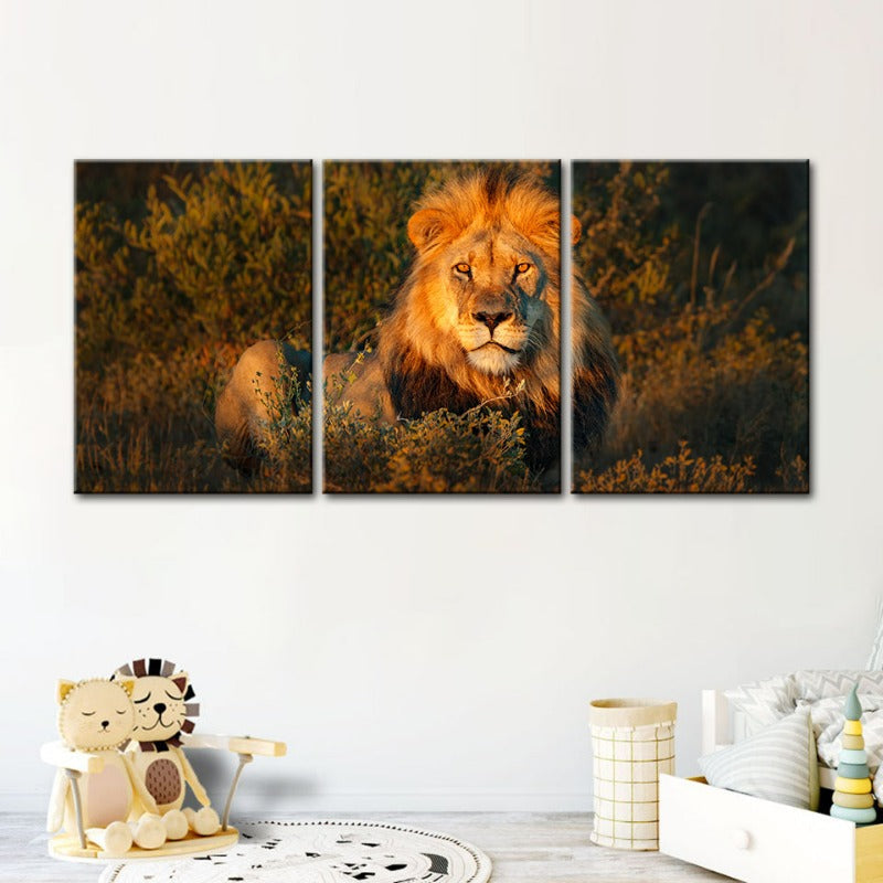 Goddelijke Zonsopgang Leeuw Canvas Wanddecoratie Schilderij 3 Stukken