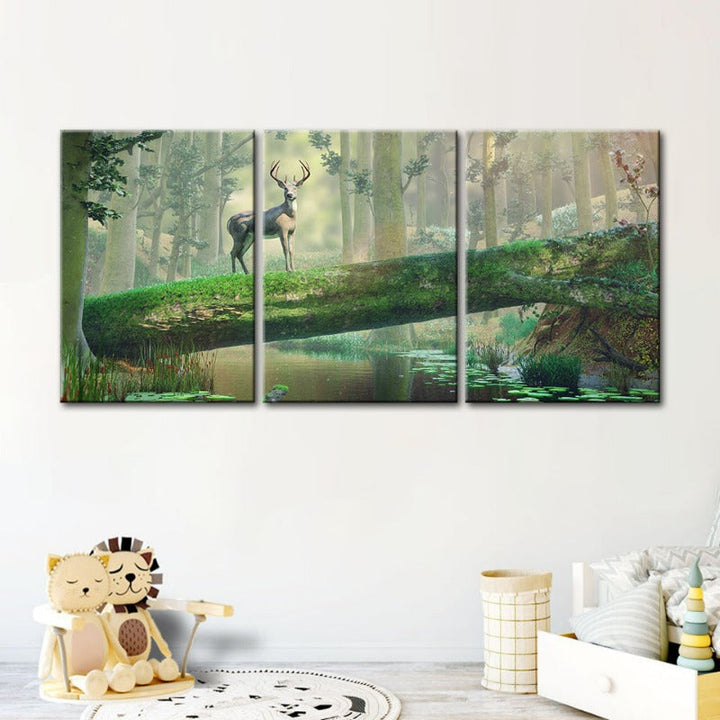 Betoverd Bos Hert Canvas Muurkunst Schilderij 3 Stukken