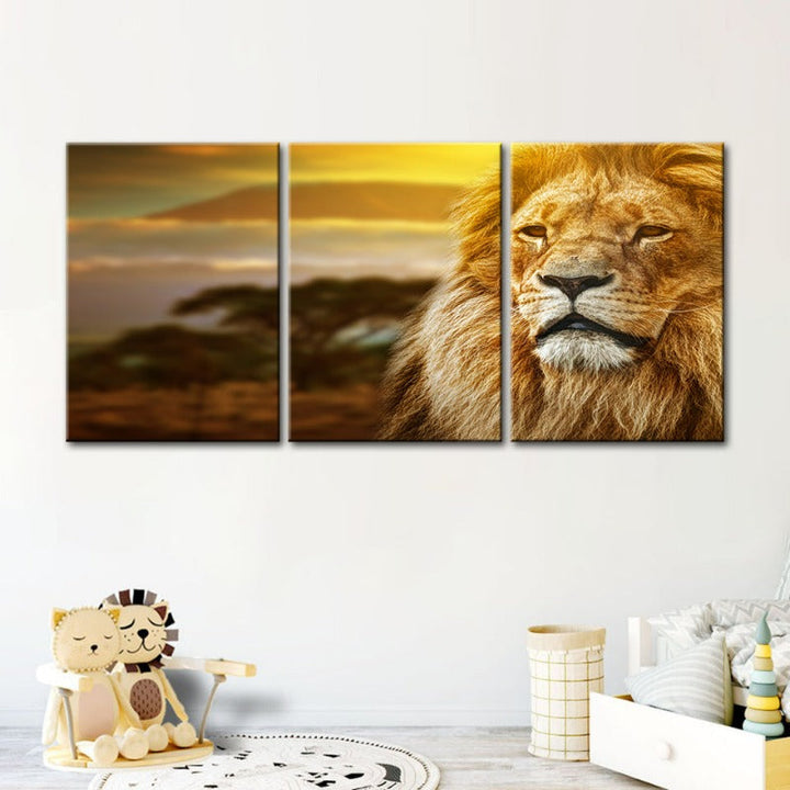 Ongeïnteresseerde Leeuw-Canvas Wandkunst Schilderij 3 Delen