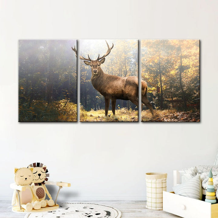 Majestueuze herten in het bos - Canvas wandkunst schilderij 3 delen