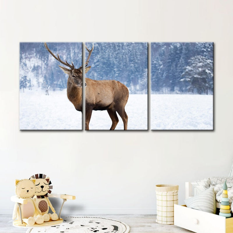 Sneeuwlandschap Herten Canvas Muurkunst Schilderij 3 Stukken