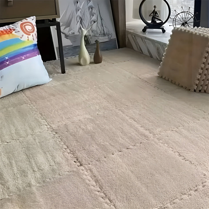 Dikke pluche tapijtmat in patchwork ontwerp – Bijzonder zacht en warm | Ideaal voor slaapkamers en speelkamers