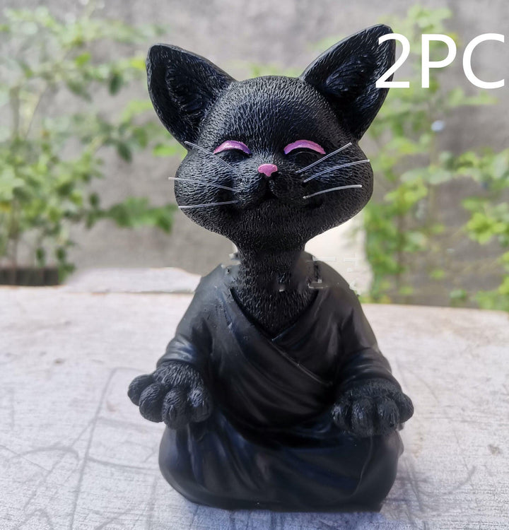 Speelse Zwarte Boeddha Kat Figurine Meditatie Yoga Verzamelfiguur Gelukkige Kat Decor Huis Tuin Decoratie Tuin Ornament