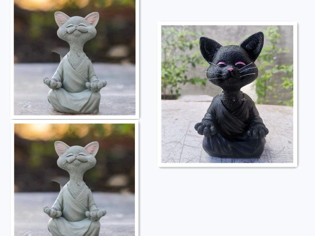 Speelse Zwarte Boeddha Kat Figurine Meditatie Yoga Verzamelfiguur Gelukkige Kat Decor Huis Tuin Decoratie Tuin Ornament