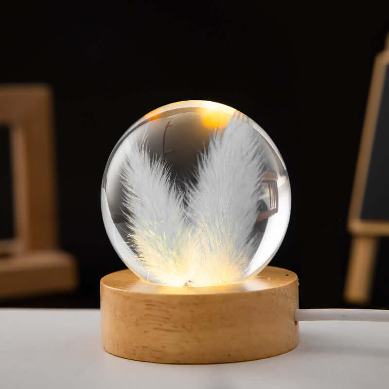 LED Nachtlamp Flower Crystal Ball Kinder Nachtkast Lamp met Houten Basis Slaapkamer Sfeerverlichting Creatief Cadeau Nachtlamp
