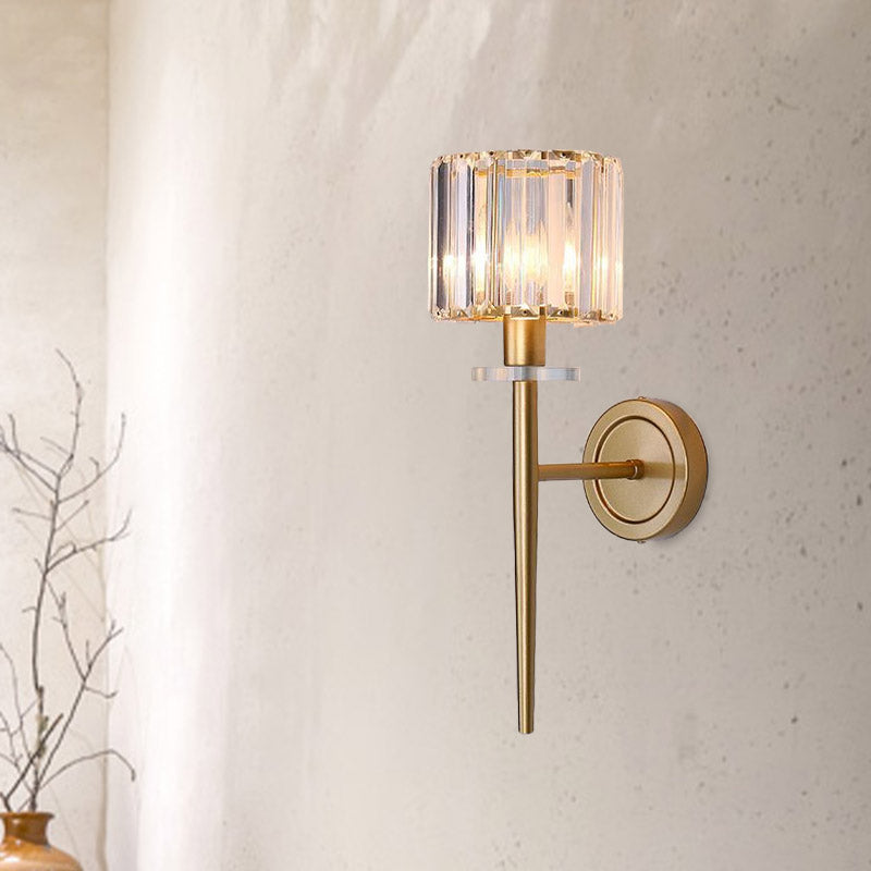 Kristallblock Gouden Wandlamp Cilindrisch 1 Licht Eenvoudige Wandverlichting Opstelling met IJzeren Potloodarm