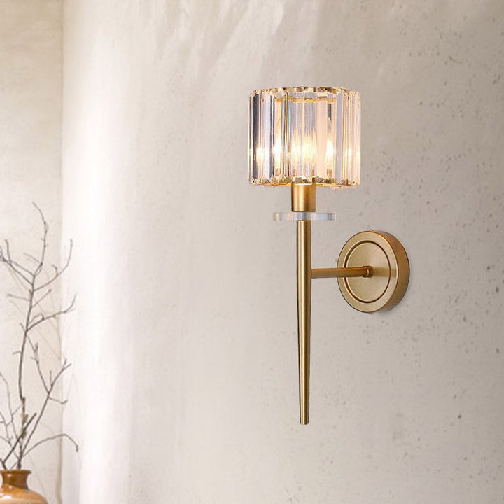 Kristallblock Gouden Wandlamp Cilindrisch 1 Licht Eenvoudige Wandverlichting Opstelling met IJzeren Potloodarm