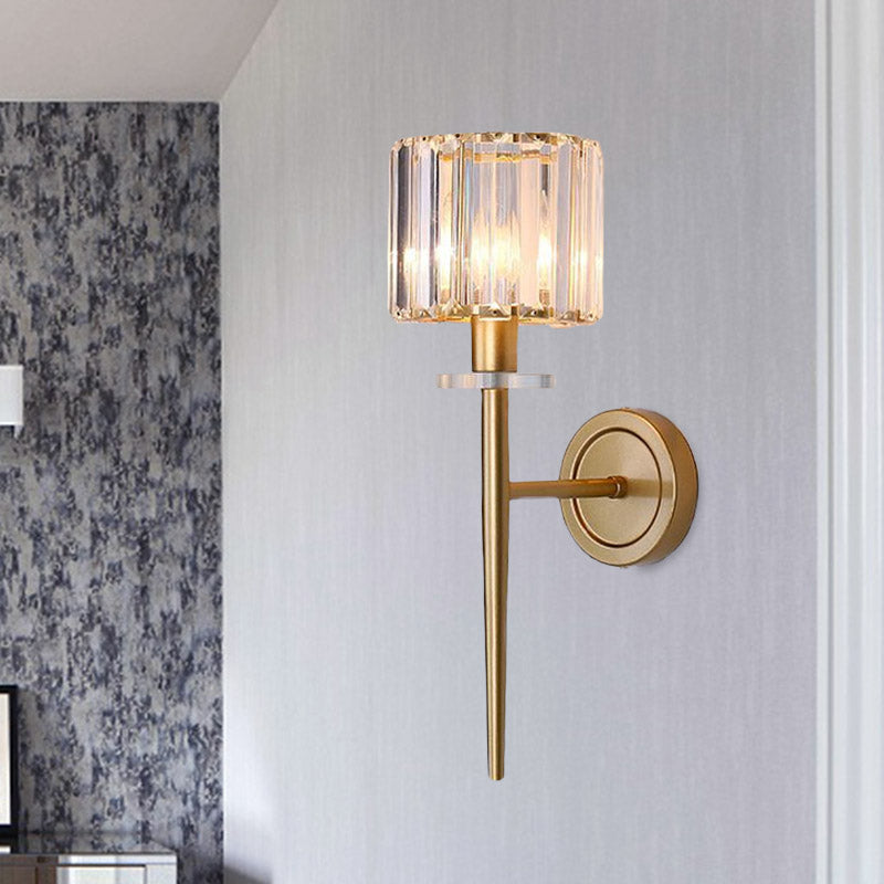 Kristallblock Gouden Wandlamp Cilindrisch 1 Licht Eenvoudige Wandverlichting Opstelling met IJzeren Potloodarm