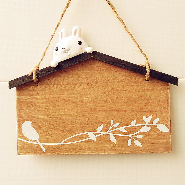 Grappig Hangend Decor Sign met Konijn en Vogel Ontwerp