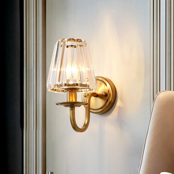 Moderne Conen Wandlamp 1 Hoofd K9 Kristallen Wandlamp in Goud met Boogarm
