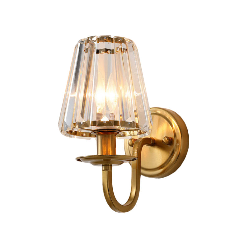 Moderne Conen Wandlamp 1 Hoofd K9 Kristallen Wandlamp in Goud met Boogarm