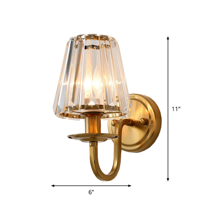 Moderne Conen Wandlamp 1 Hoofd K9 Kristallen Wandlamp in Goud met Boogarm