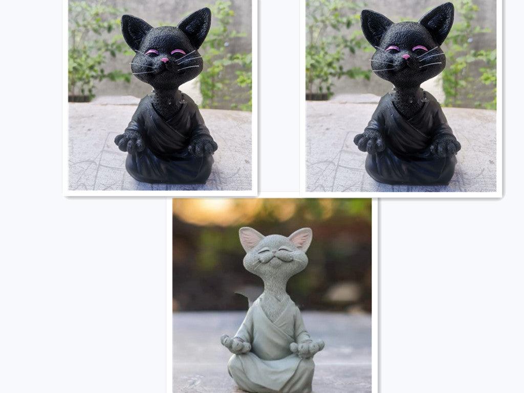 Speelse Zwarte Boeddha Kat Figurine Meditatie Yoga Verzamelfiguur Gelukkige Kat Decor Huis Tuin Decoratie Tuin Ornament