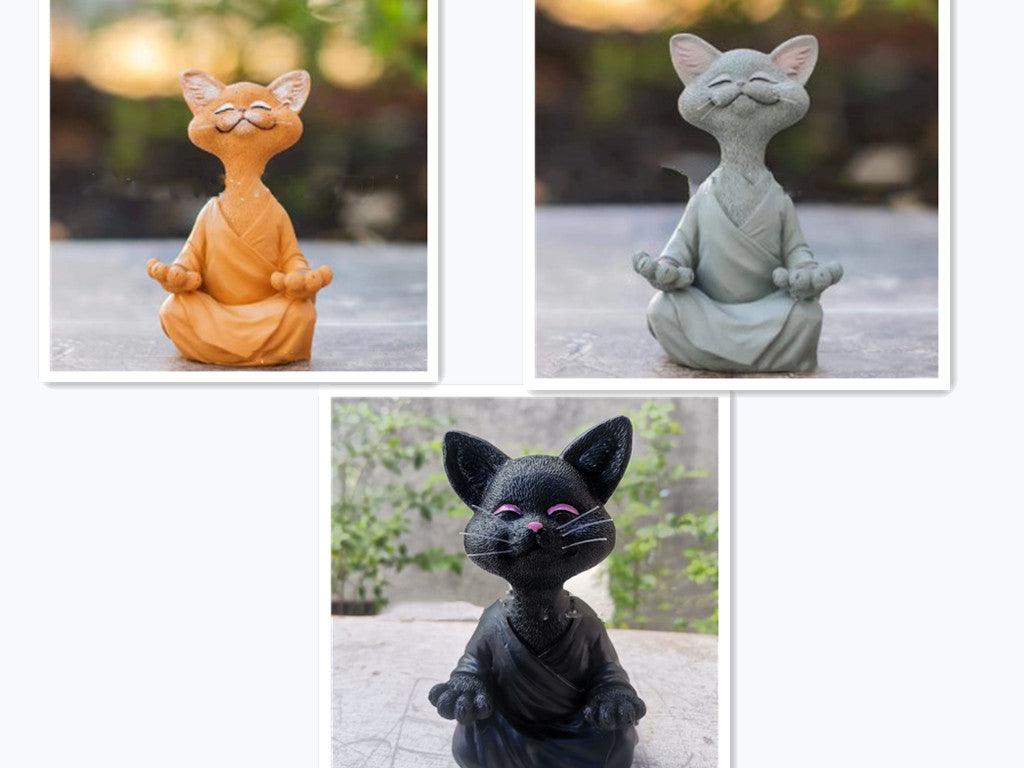 Speelse Zwarte Boeddha Kat Figurine Meditatie Yoga Verzamelfiguur Gelukkige Kat Decor Huis Tuin Decoratie Tuin Ornament