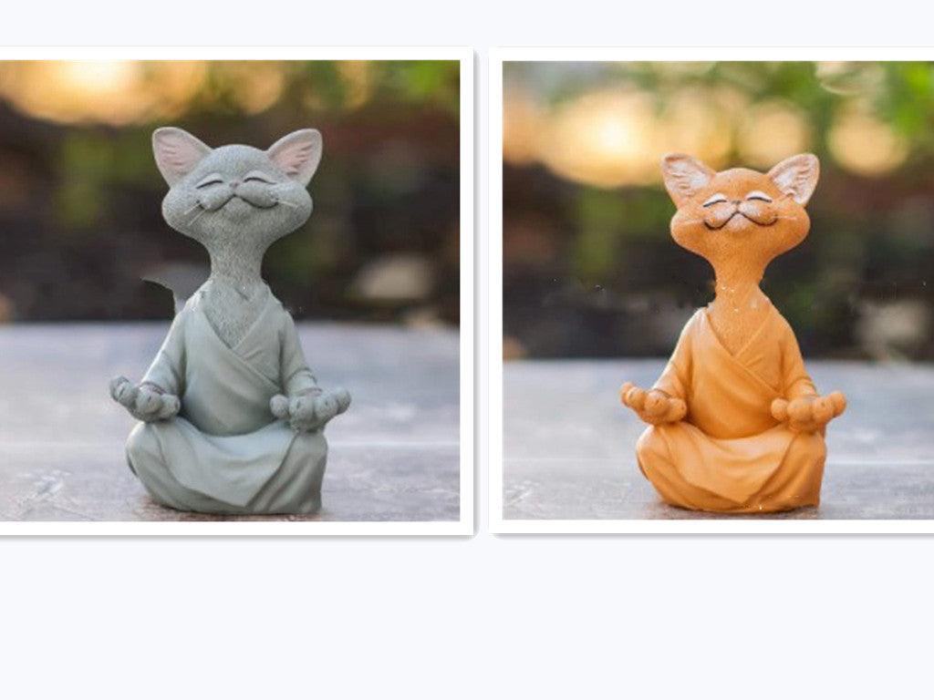 Speelse Zwarte Boeddha Kat Figurine Meditatie Yoga Verzamelfiguur Gelukkige Kat Decor Huis Tuin Decoratie Tuin Ornament