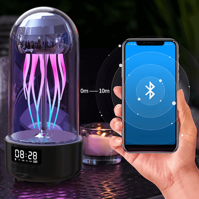 Kreatieve 3in1 Kleurrijke Medusenlamp met Klok Luminieuze Draagbare Stereo Ademend Licht Slimme Decoratie Bluetooth Luidspreker