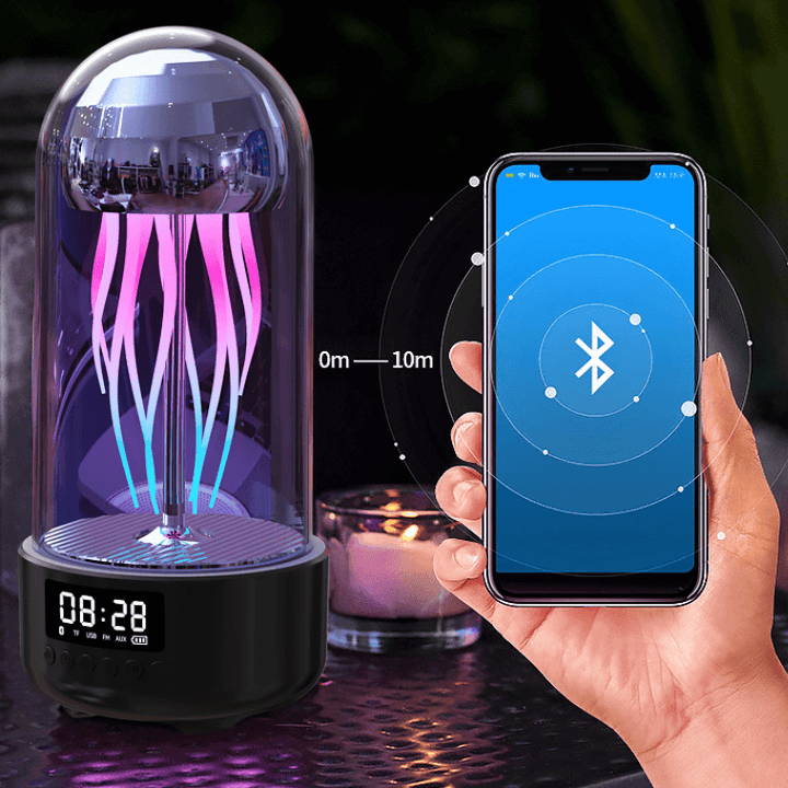 Kreatieve 3in1 Kleurrijke Medusenlamp met Klok Luminieuze Draagbare Stereo Ademend Licht Slimme Decoratie Bluetooth Luidspreker
