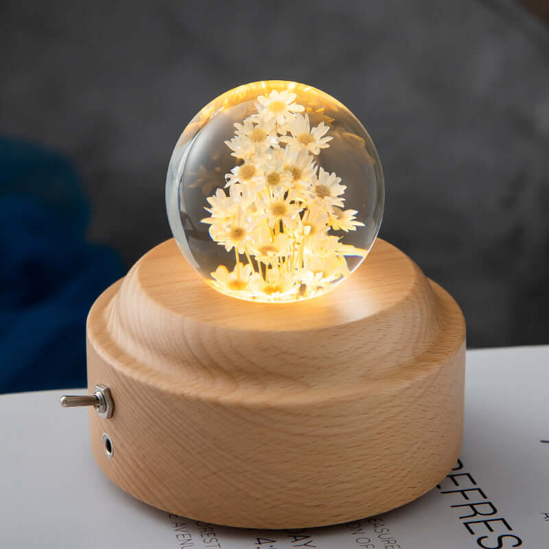 LED Nachtlamp Flower Crystal Ball Kinder Nachtkast Lamp met Houten Basis Slaapkamer Sfeerverlichting Creatief Cadeau Nachtlamp