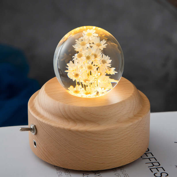 LED Nachtlamp Flower Crystal Ball Kinder Nachtkast Lamp met Houten Basis Slaapkamer Sfeerverlichting Creatief Cadeau Nachtlamp