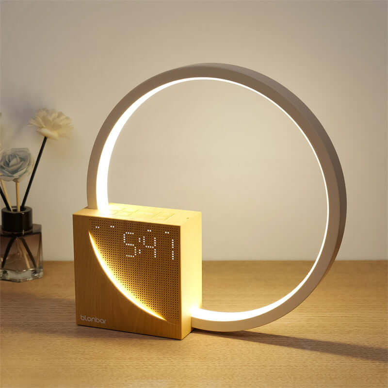 Nachtkastlamp Touch tafellamp met natuurlijke geluiden, bureaulamp met wekker, touch bediening 3 niveaus helderheid woningdecoratie