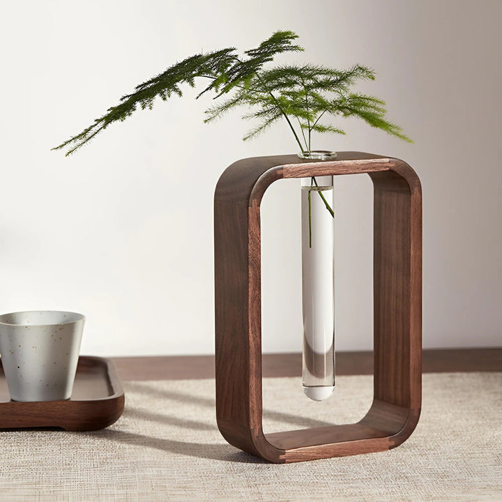 Massieve houten hydroponische plantenvaas - Rustiek HeMu ontwerp | Arosta