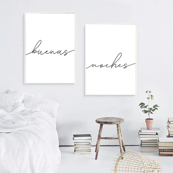 Buenas Noches Goede Nacht Spaanse Citaten Post Eenvoudige Zwart-Wit-Citaties Muurkunst Fineart Canvasprints Minimalistische Noorse Beelden Voor Slaapkamer