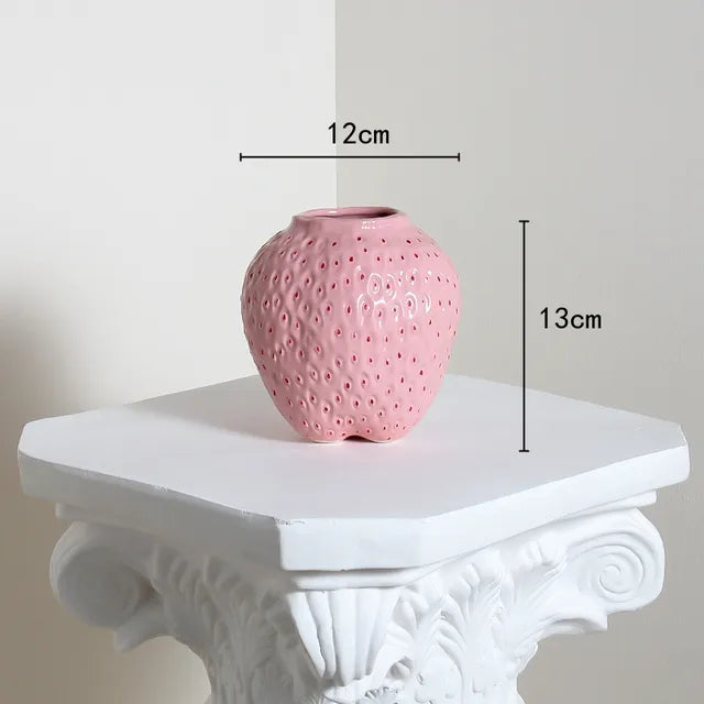 Keramische vaas in aardbeienontwerp, decoratieve bloemenvaas voor woonkamer en keuken | Arosta