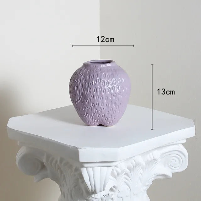 Keramische vaas in aardbeienontwerp, decoratieve bloemenvaas voor woonkamer en keuken | Arosta
