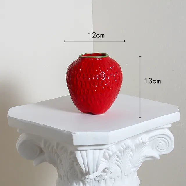 Keramische vaas in aardbeienontwerp, decoratieve bloemenvaas voor woonkamer en keuken | Arosta