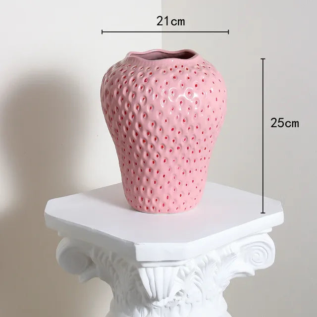 Keramische vaas in aardbeienontwerp, decoratieve bloemenvaas voor woonkamer en keuken | Arosta