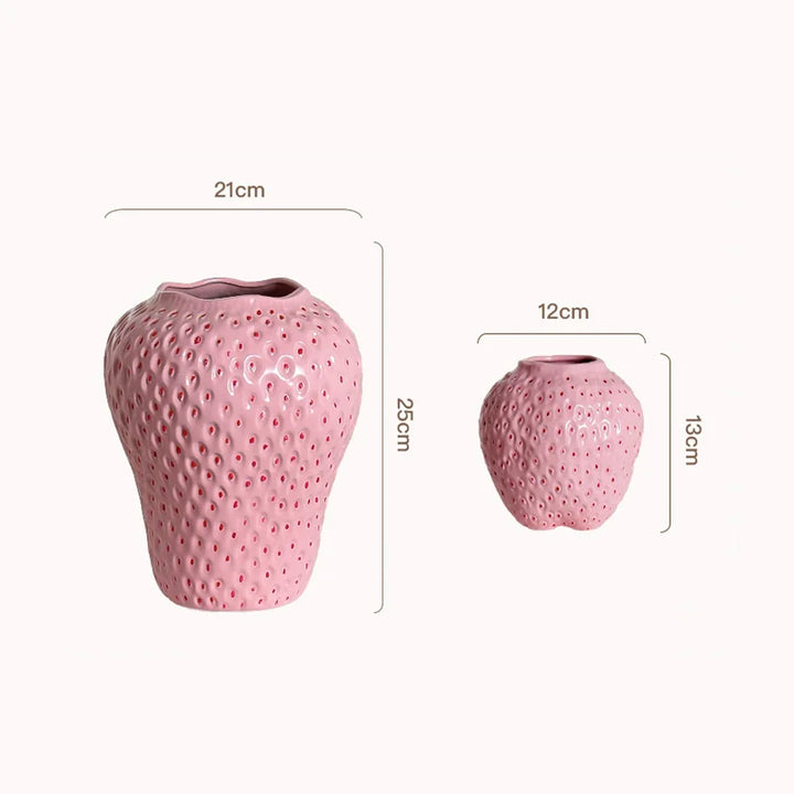 Keramische vaas in aardbeienontwerp, decoratieve bloemenvaas voor woonkamer en keuken | Arosta