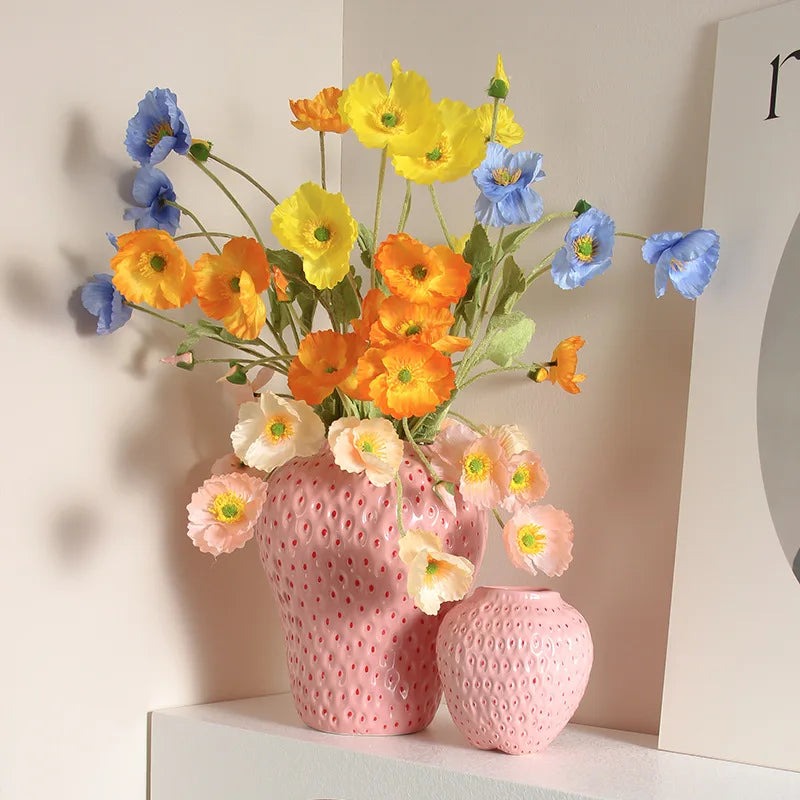 Keramische vaas in aardbeienontwerp, decoratieve bloemenvaas voor woonkamer en keuken | Arosta