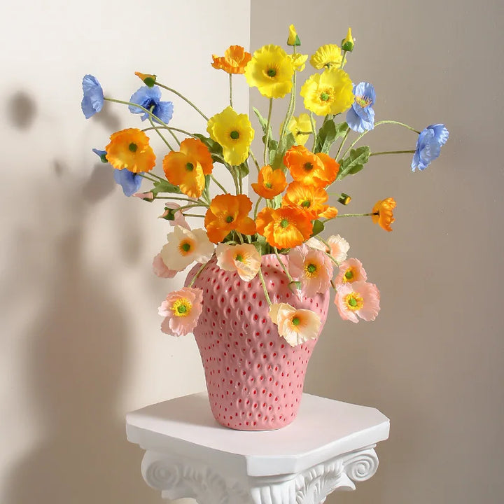 Keramische vaas in aardbeienontwerp, decoratieve bloemenvaas voor woonkamer en keuken | Arosta