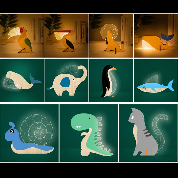 Charmante houten dieren LED nachtlampen