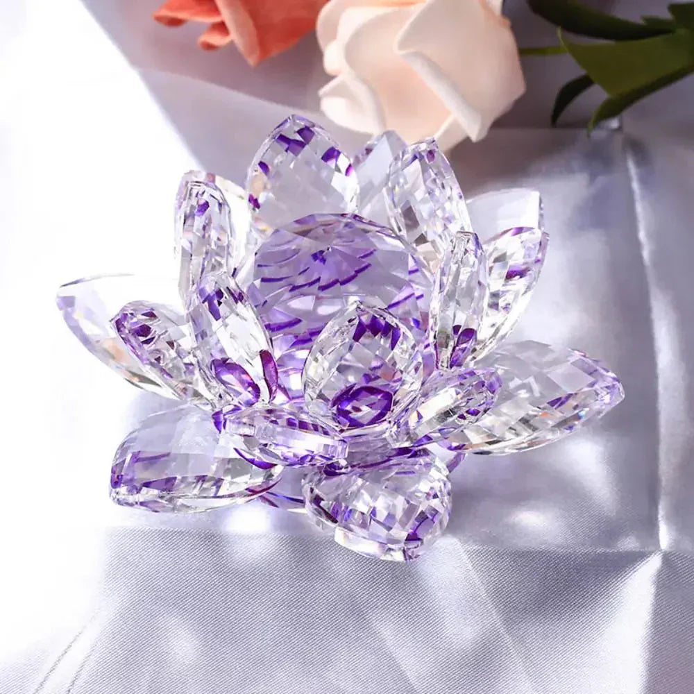 Kristall Lotus bloem Figur Woonkamer Trouwen Decoratie Glas Kunst Verzameling Papiergewicht Kantoor Tafel Ornamenten Souvenir Cadeaus