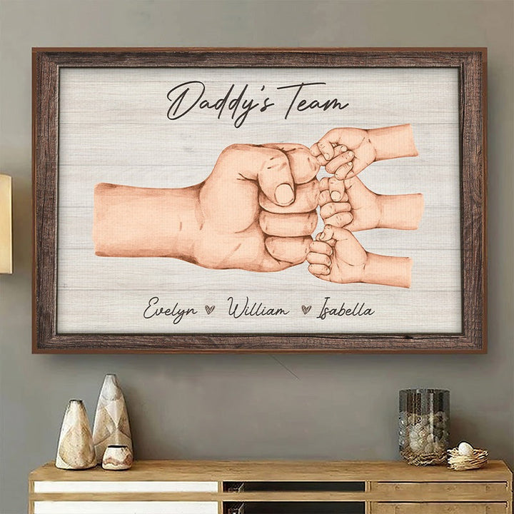 Daddy & Kids, Samen Zijn We Een Team - Familie Gepersonaliseerd Aangepast horizontaal Poster - Vaderdag, Verjaardag Cadeau Voor Papa
