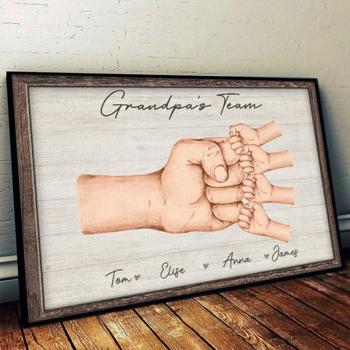 Daddy & Kids, Samen Zijn We Een Team - Familie Gepersonaliseerd Aangepast horizontaal Poster - Vaderdag, Verjaardag Cadeau Voor Papa