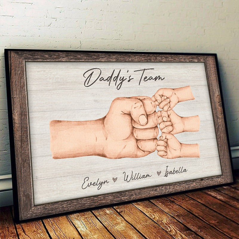 Daddy & Kids, Samen Zijn We Een Team - Familie Gepersonaliseerd Aangepast horizontaal Poster - Vaderdag, Verjaardag Cadeau Voor Papa