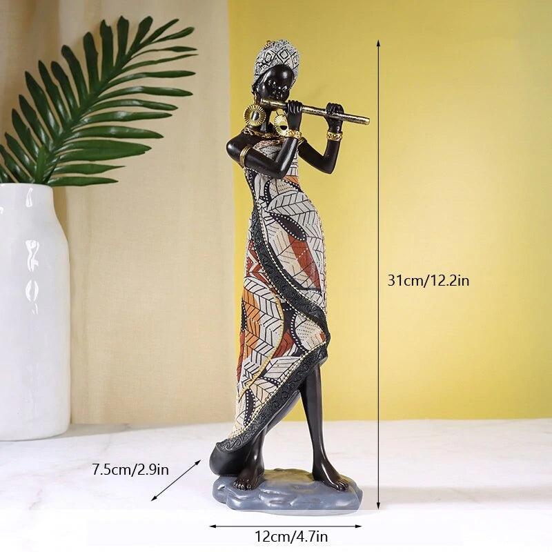Afrikaanse vrouwelijke muzikantensculptuur
