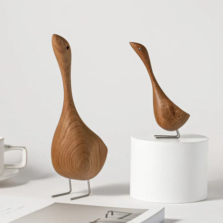 Nordic Wood Goose Figuren Abstract Teakhout Sculptuur Koppels Figuren Natuurlijke Dier Ornamenten voor Huisdecoratie