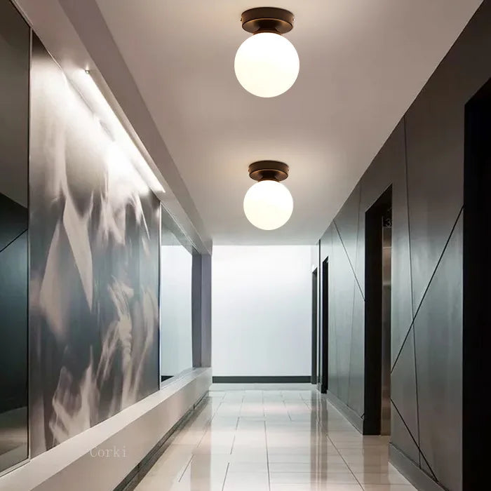 Moderne Nordic plafondlamp – Ronde glazen bol licht voor slaapkamer, eetkamer en gang