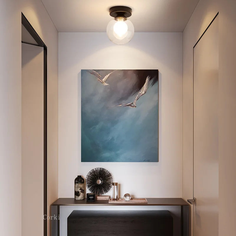 Moderne Nordic plafondlamp – Ronde glazen bol licht voor slaapkamer, eetkamer en gang