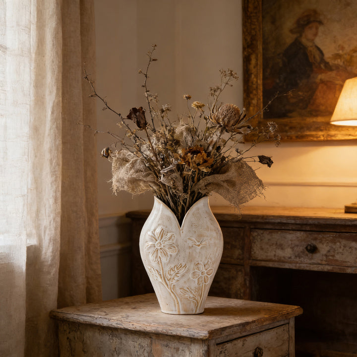 Handgemaakte Textuur Aardewerk Bloem Relief Bud Vaasje