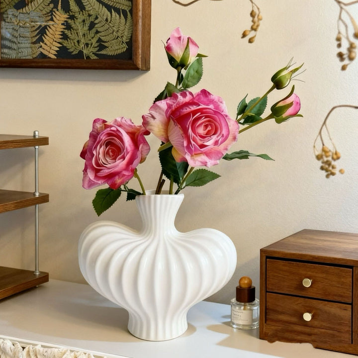 Decoratieve Ribbel Keramische Vaas voor Thuisdecoratie
