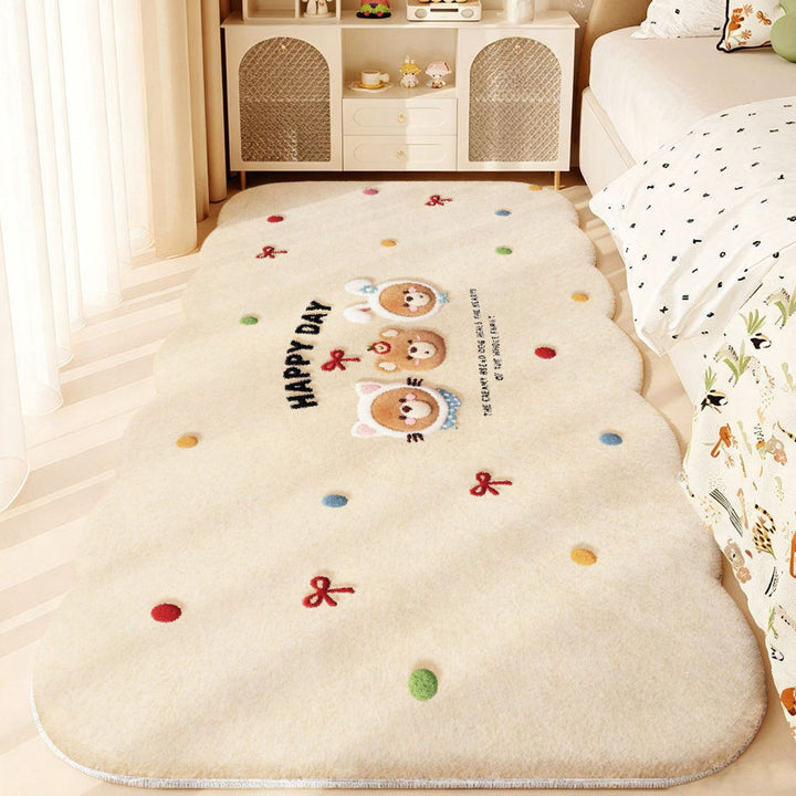 Pluche Speelse Bunny en Paddenstoel Vloerkleed