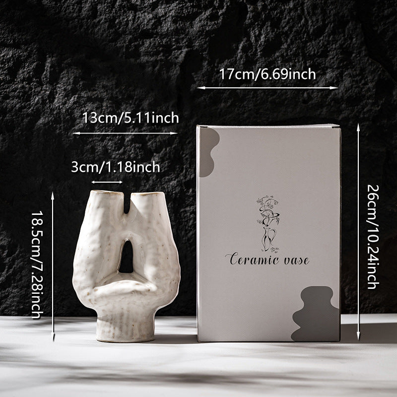 Handgemaakt Abstract Dubbelhals Keramisch Sculpturaal Tafelvaas