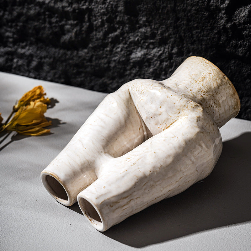 Handgemaakt Abstract Dubbelhals Keramisch Sculpturaal Tafelvaas