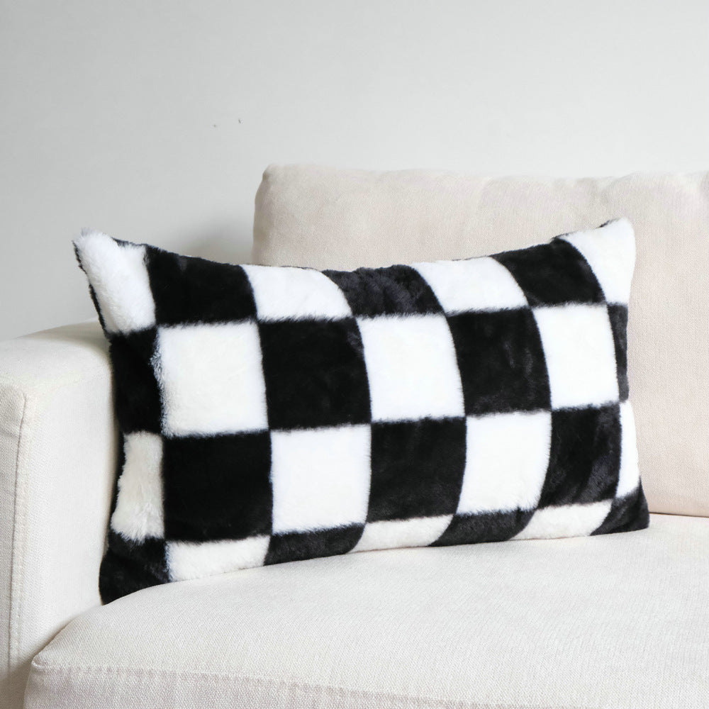 Geruite Faux Fur Accent Kussen voor Thuis