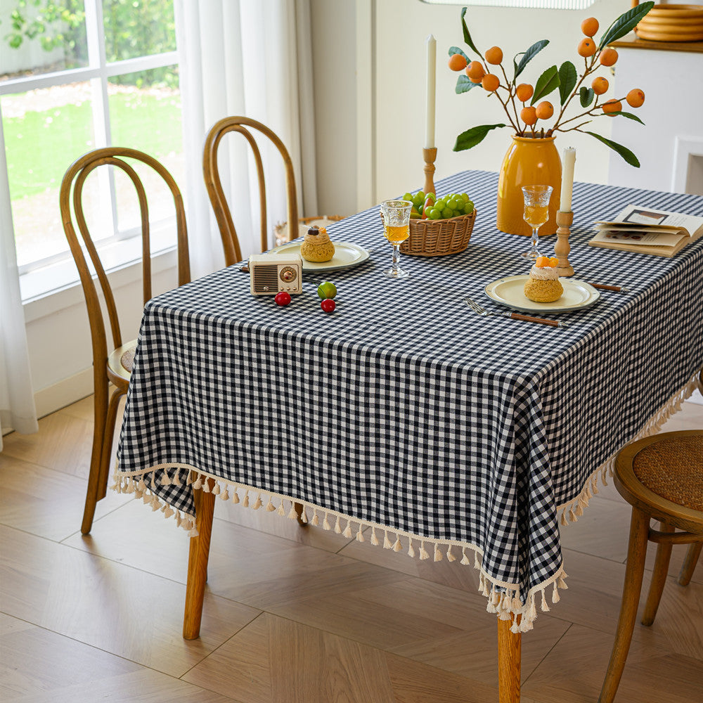 Gingham Patroon Tafelkleed met Kwastjesrand