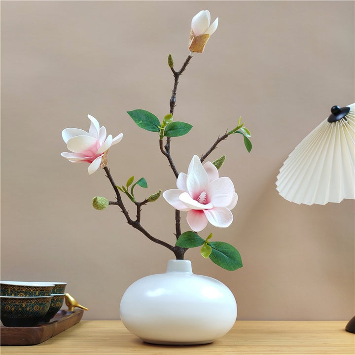 Elegante Zijde Magnolia Bloem Tak